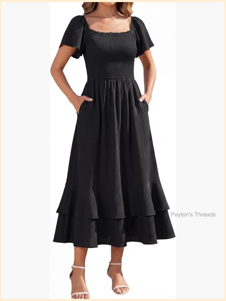 Off Shoulder Maxi Dress Square Neck High Waist A-Line With Pockets Beach Dress